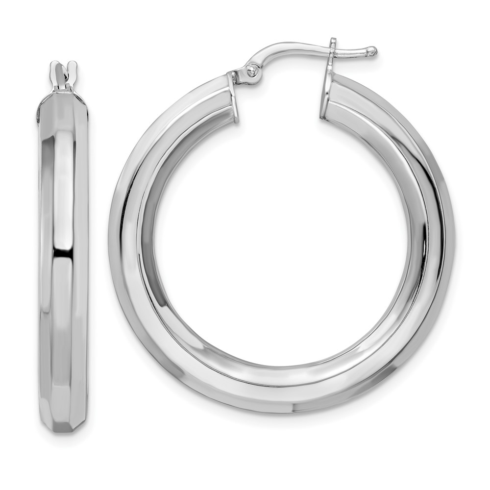 Sterling Silver Rhodium-plated 5x34mm Octagon Tube Hoop Earrings (QE15867)