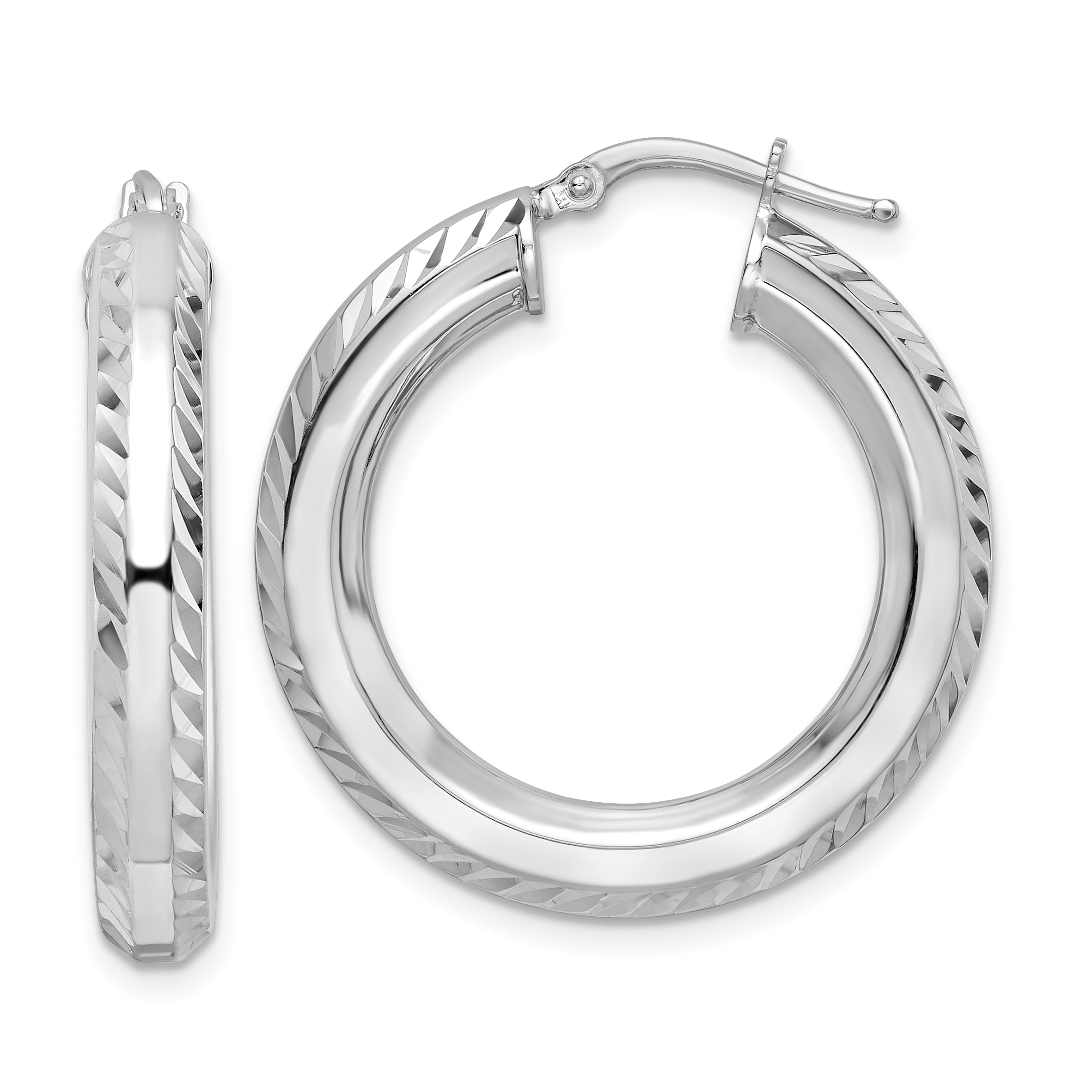 Sterling Silver Rhodium-plated 5x30mm D/C Octagon Tube Hoop Earrings (QE15870)
