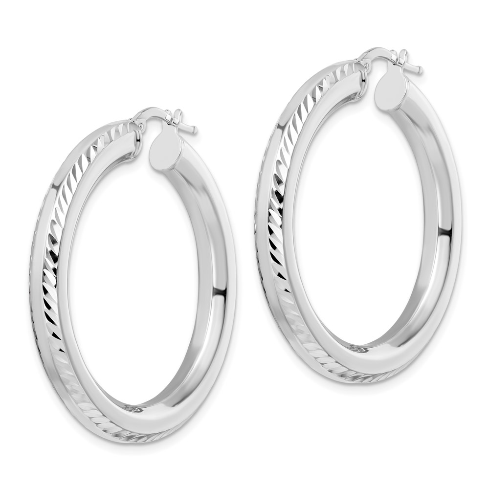 Sterling Silver Rhodium-plated 5x38mm D/C Octagon Tube Hoop Earrings (QE15872)