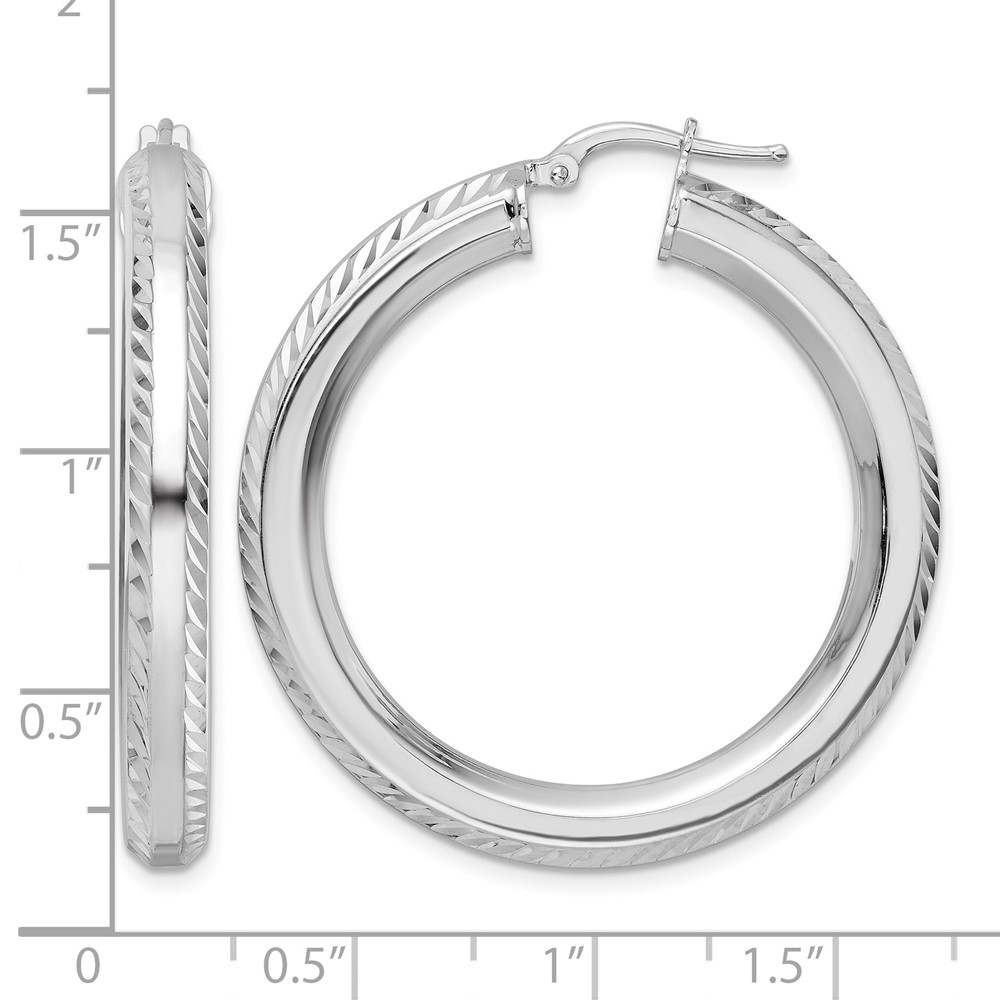 Sterling Silver Rhodium-plated 5x38mm D/C Octagon Tube Hoop Earrings (QE15872)