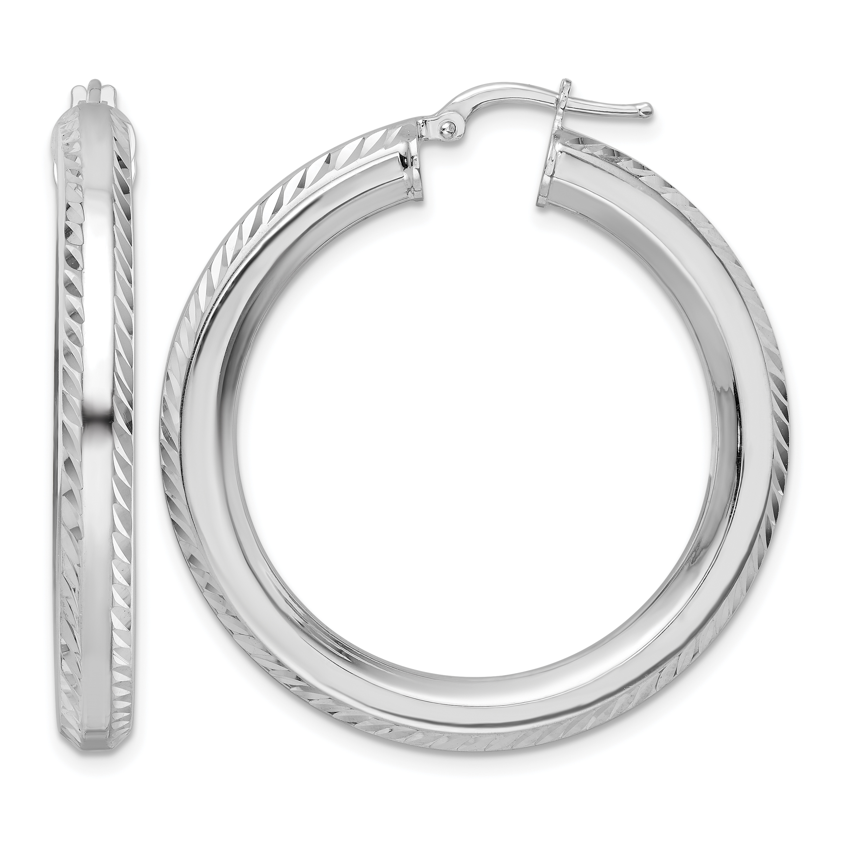 Sterling Silver Rhodium-plated 5x38mm D/C Octagon Tube Hoop Earrings (QE15872)