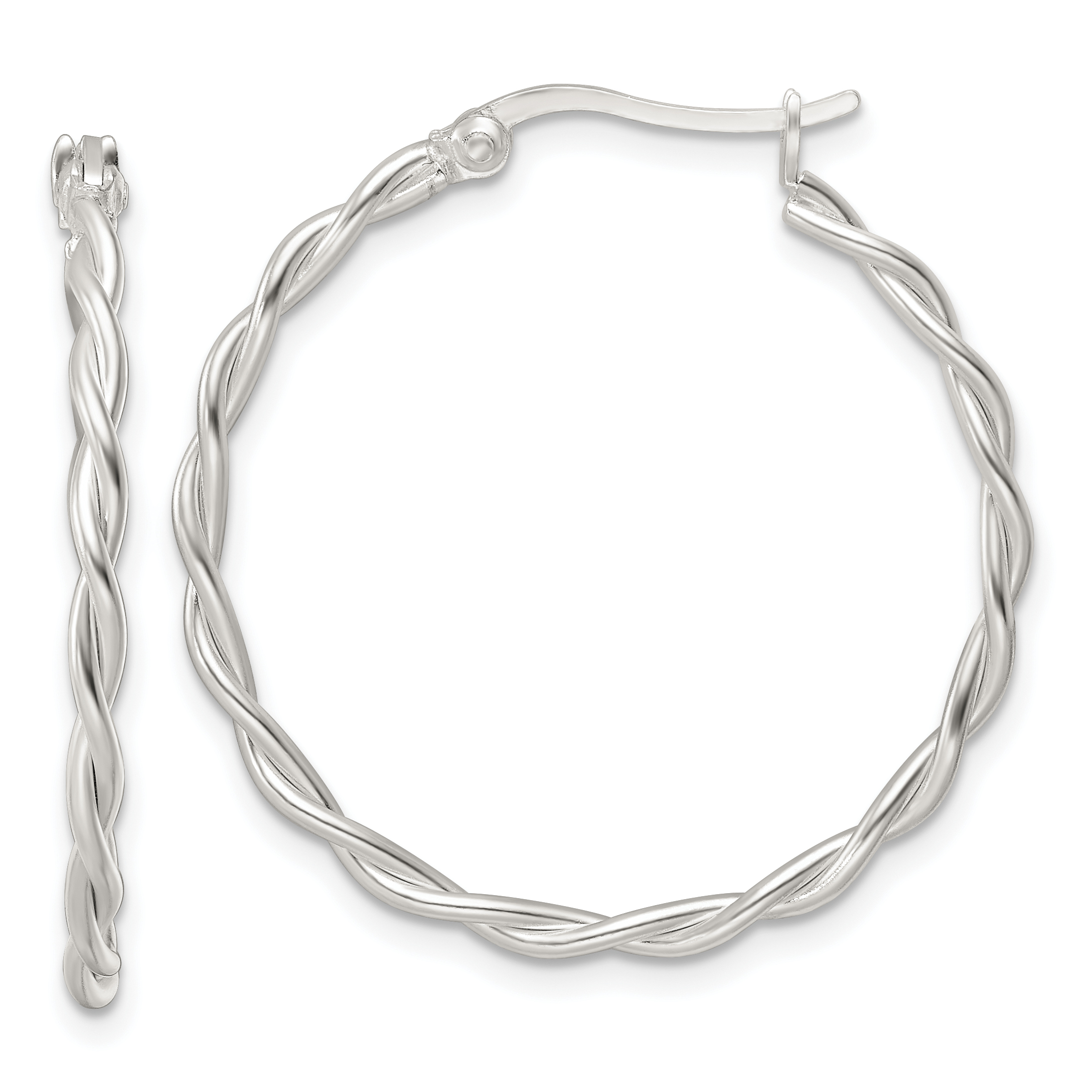 Sterling Silver Satin Twisted Hoop Earrings (QE15877)