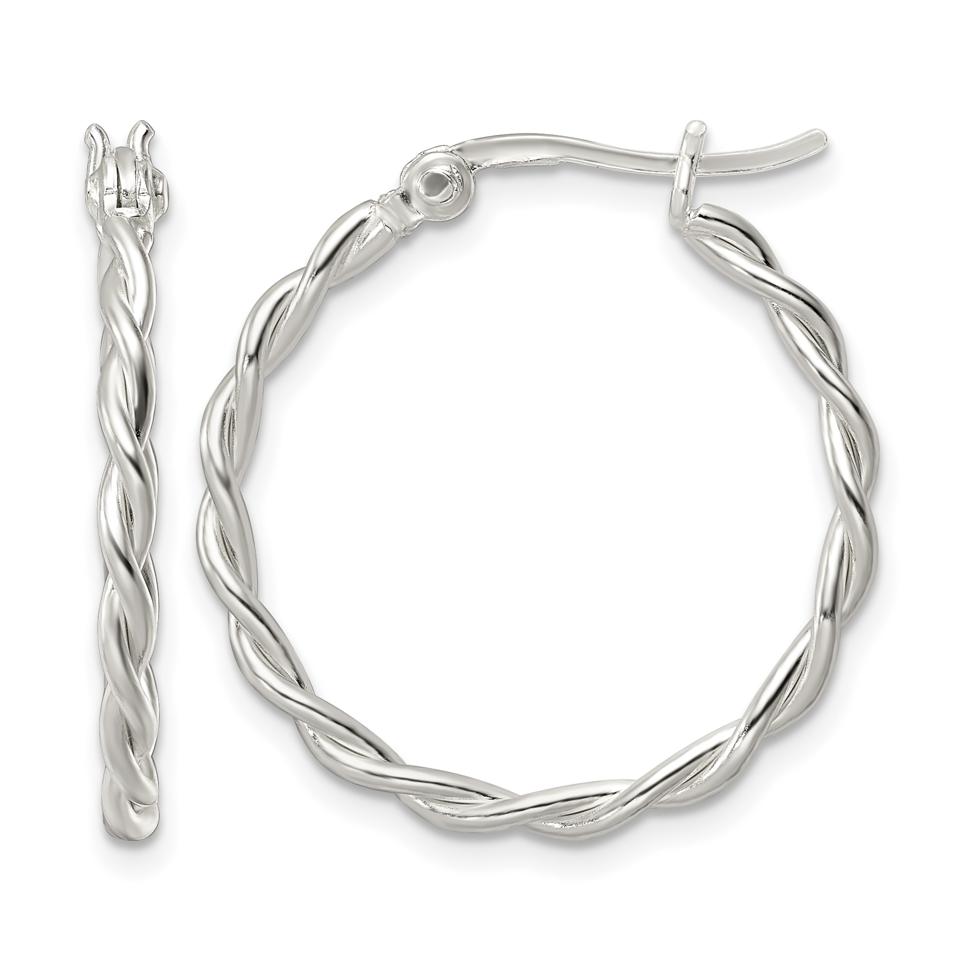 Sterling Silver Polished Twisted Hoop Earrings (QE15878)