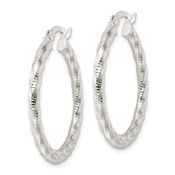 Sterling Silver Textured Twisted Hoop Earrings