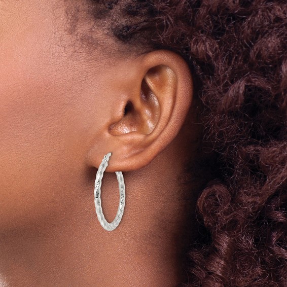 Sterling Silver Textured Twisted Hoop Earrings