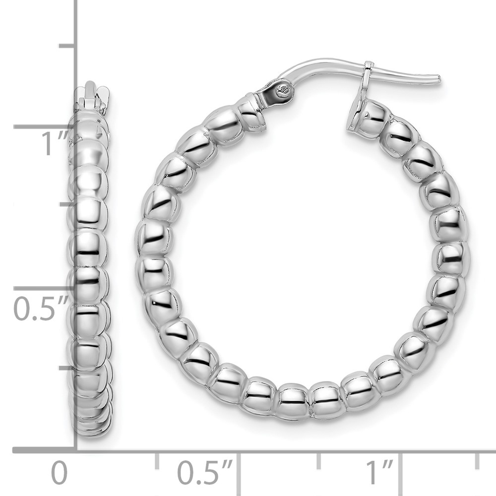 Sterling Silver Rhodium-plated Polished 3mm Beaded Hoop Earrings (QE15891)