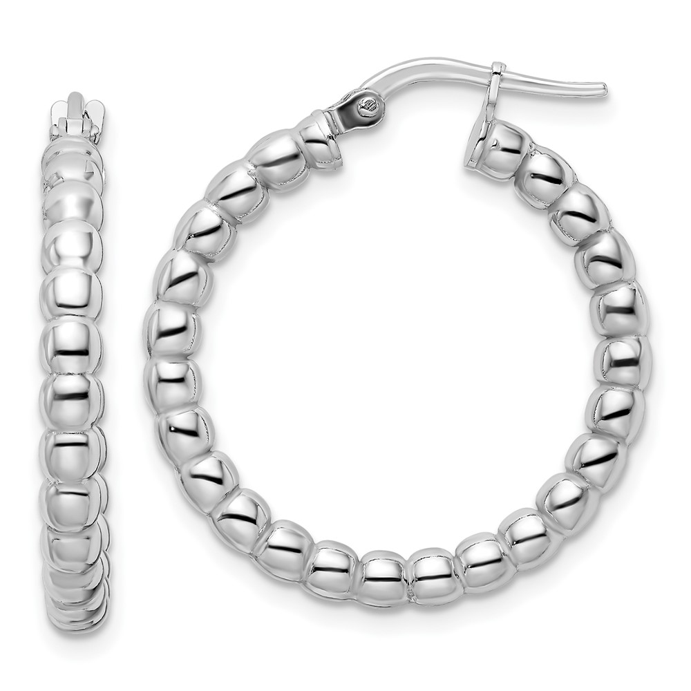 Sterling Silver Rhodium-plated Polished 3mm Beaded Hoop Earrings (QE15891)