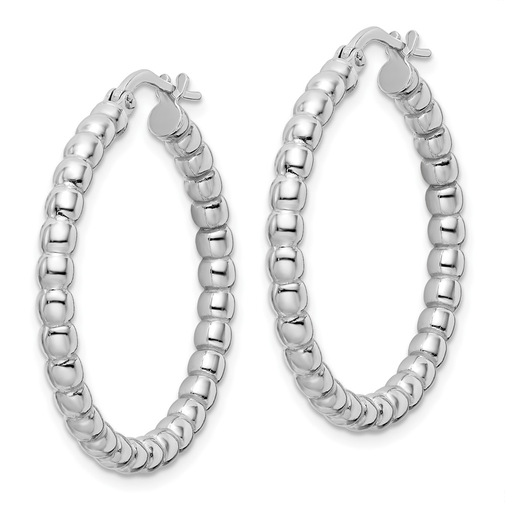 Sterling Silver Rhodium-plated Polished 3mm Beaded Hoop Earrings (QE15892)
