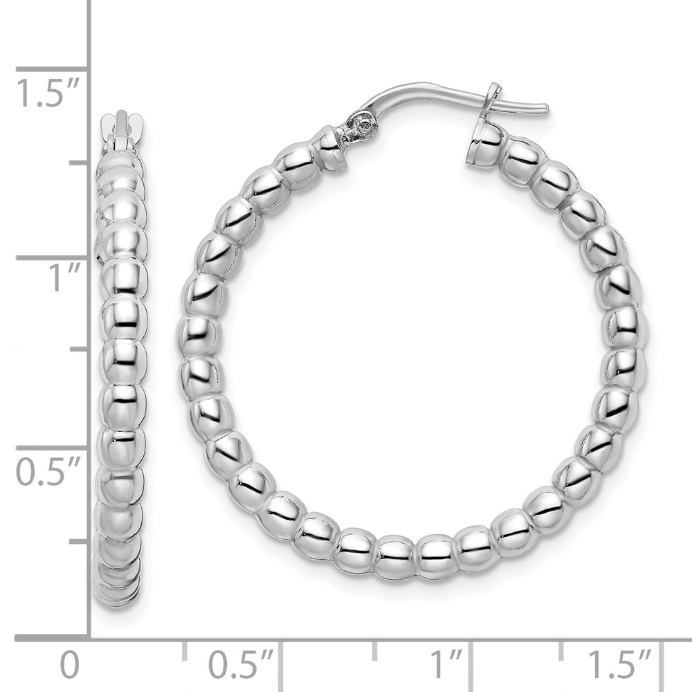 Sterling Silver Rhodium-plated Polished 3mm Beaded Hoop Earrings (QE15892)
