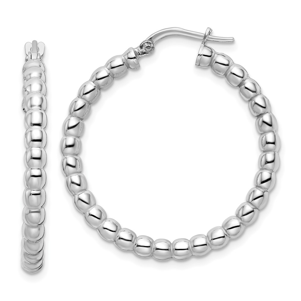 Sterling Silver Rhodium-plated Polished 3mm Beaded Hoop Earrings (QE15892)