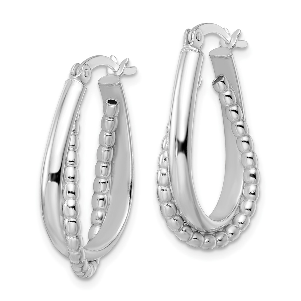 Sterling Silver Rhodium-plated Polished Double Oval Hoop Earrings (QE15893)