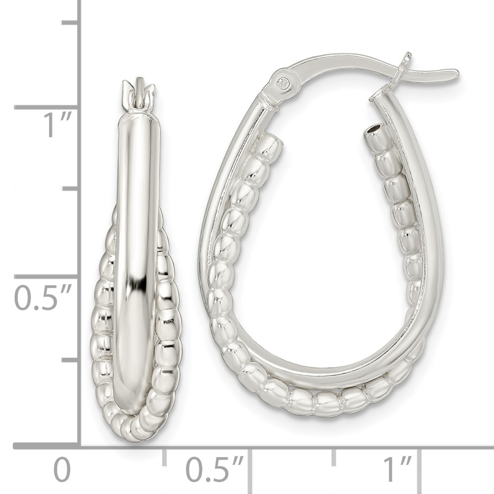 Sterling Silver Rhodium-plated Polished Double Oval Hoop Earrings (QE15893)