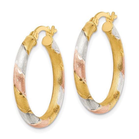 Sterling Silver Gold and Rose-tone Diamond-cut Circle Hoop Earrings