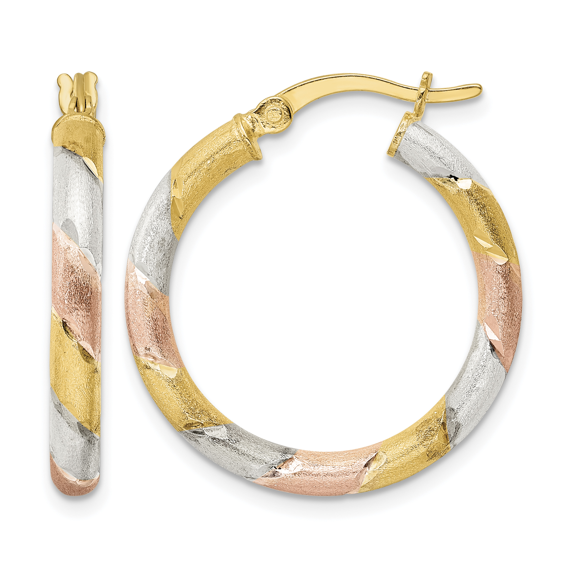 Sterling Silver Gold and Rose-tone Diamond-cut Circle Hoop Earrings (QE15895)