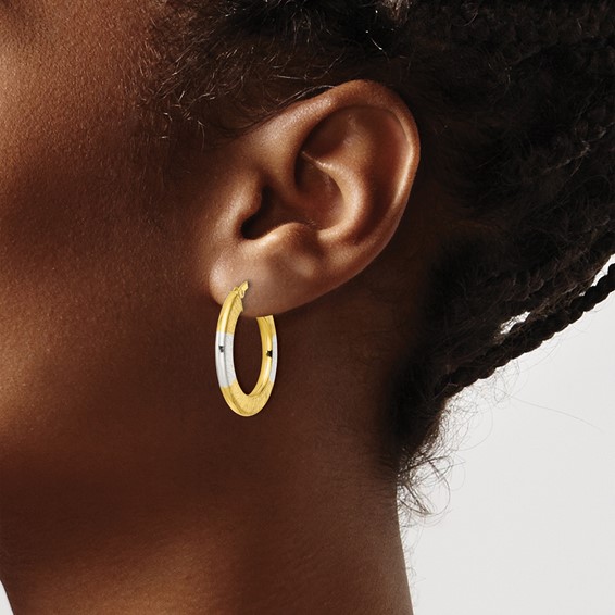 Sterling Silver and Gold-tone Brushed Flat Circle Hoop Earrings