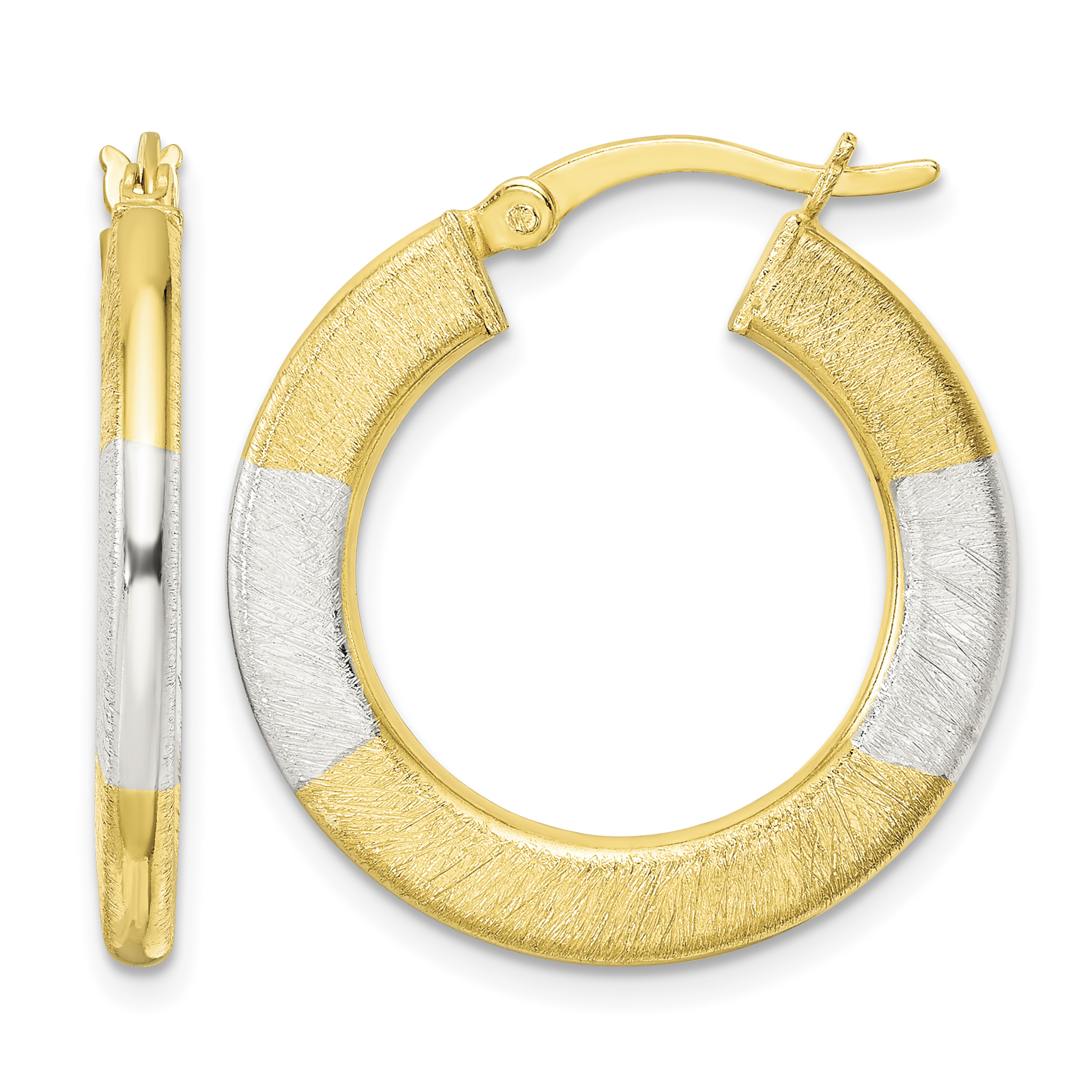 Sterling Silver and Gold-tone Brushed Flat Circle Hoop Earrings (QE15896)