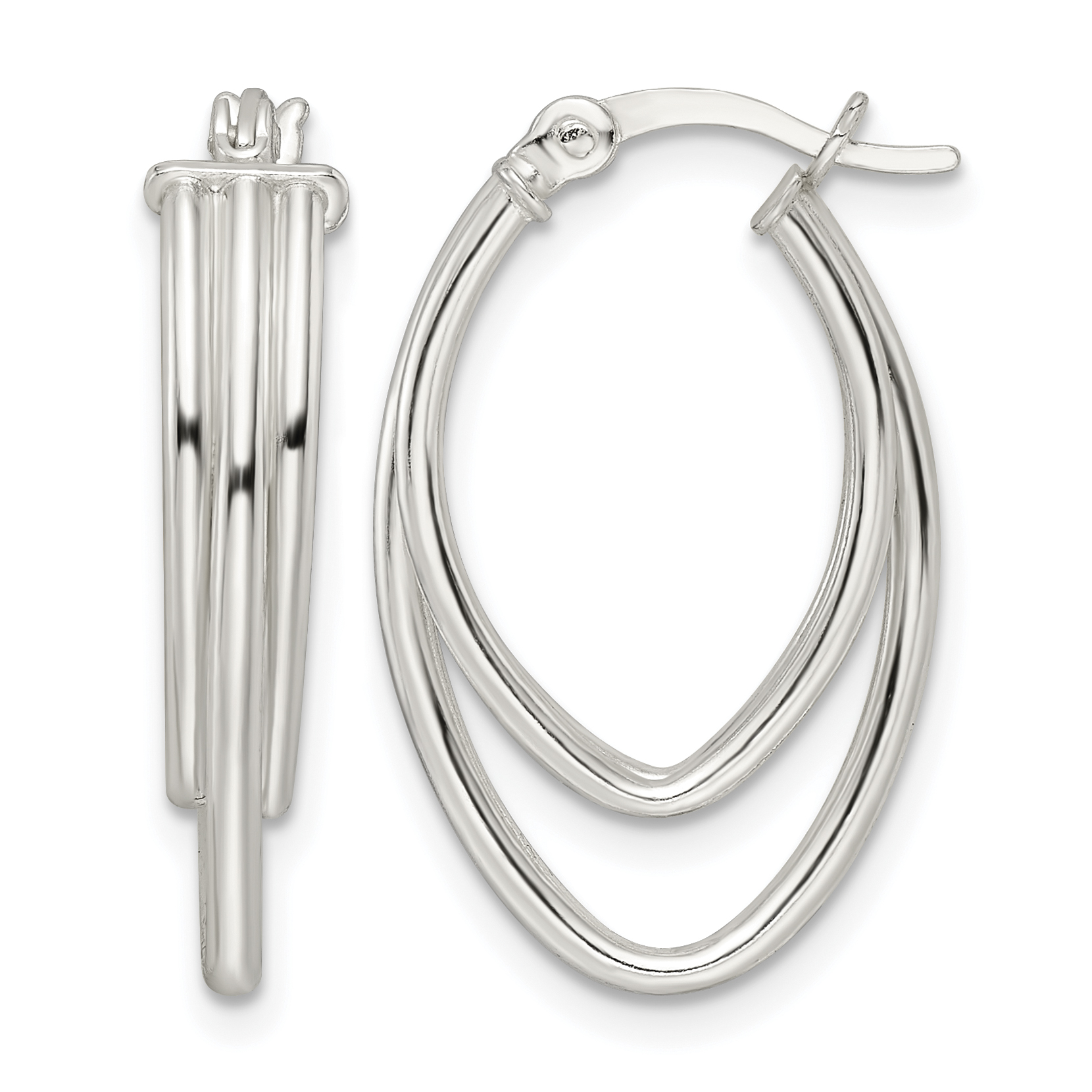 Sterling Silver Polished Triple Oval Hoop Earrings (QE15902)
