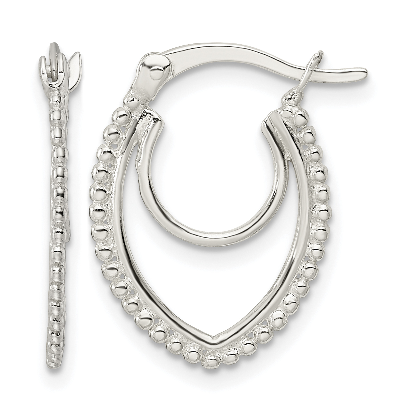 Sterling Silver Beaded Double Oval Hoop Earrings (QE15904)