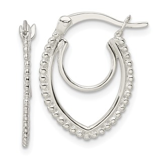 Sterling Silver Beaded Double Oval Hoop Earrings