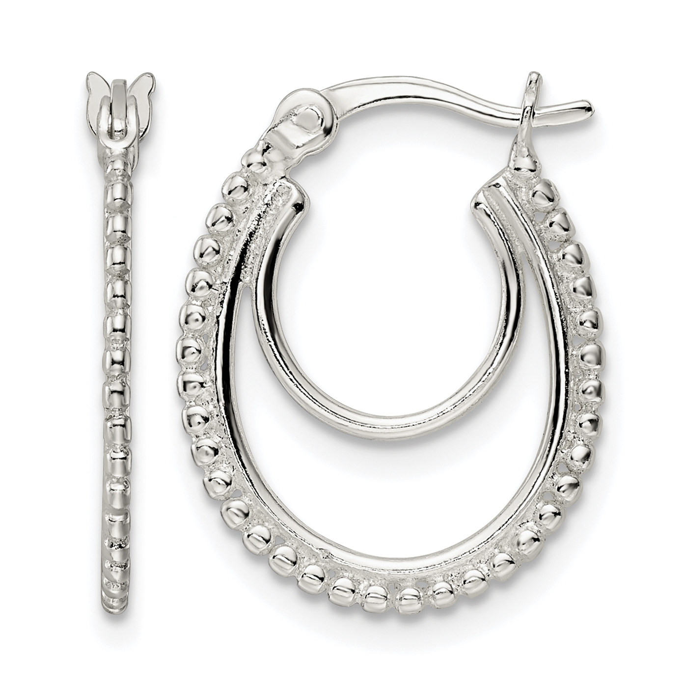Sterling Silver Beaded Double Oval Hoop Earrings (QE15905)
