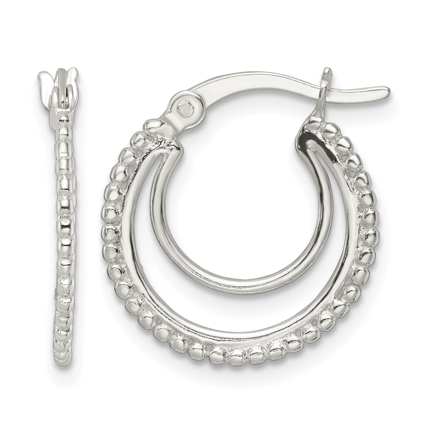 Sterling Silver Beaded Double Circle Hoop Earrings (QE15906)
