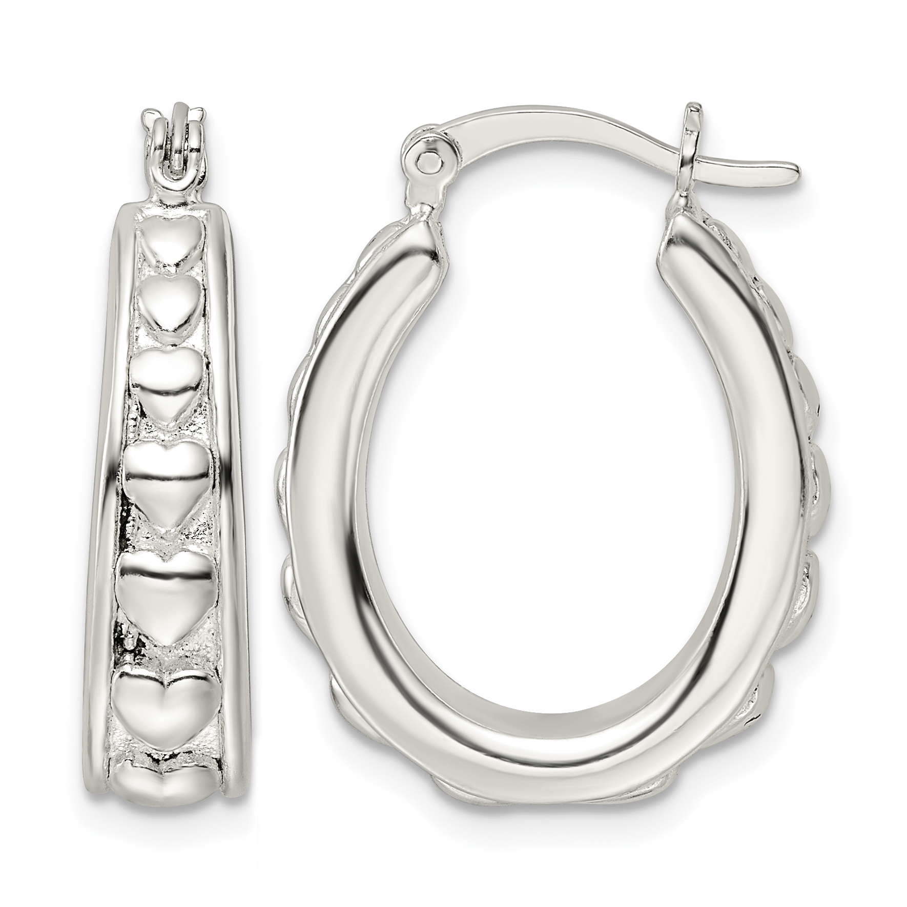 Sterling Silver Polished Heart Oval Hoop Earrings (QE15909)