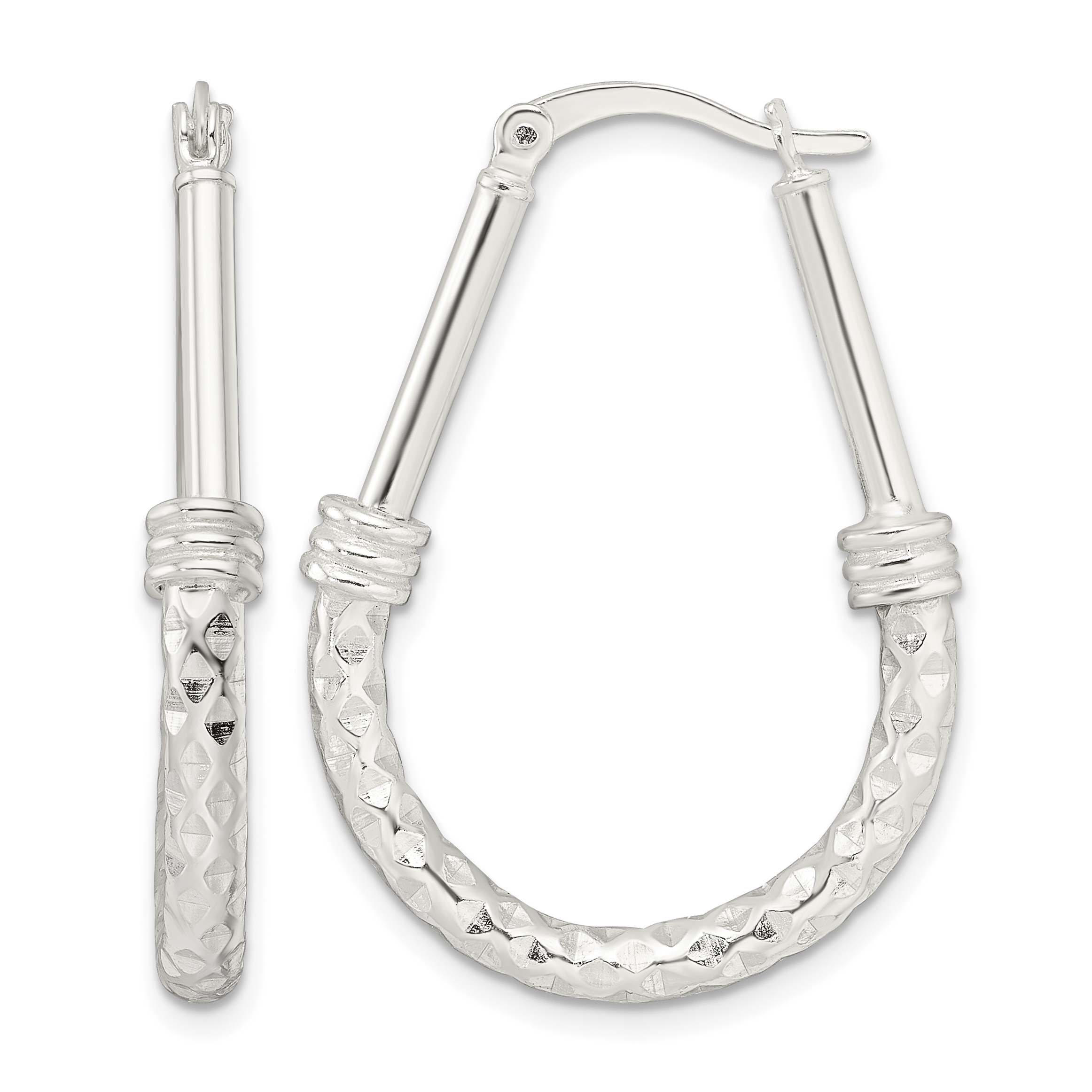 Sterling Silver Polished Fancy Oval Hoop Earrings (QE15910)
