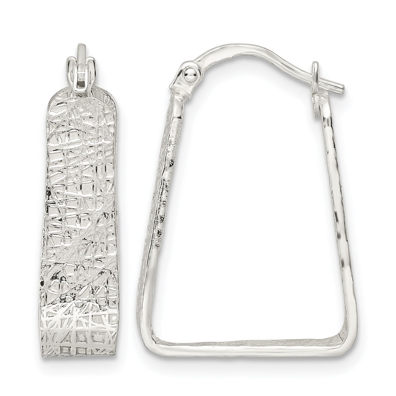 Sterling Silver Rhod-pltd Polished/Textured 5.5mm Square Hoop Earrings (QE15913)