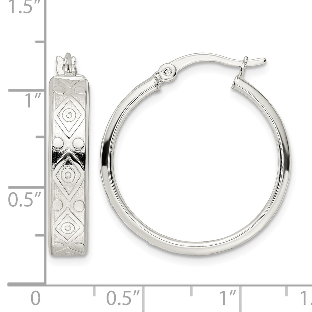 Sterling Silver Polished Geometric Design 5.25mm Round Hoop Earrings (QE15919)
