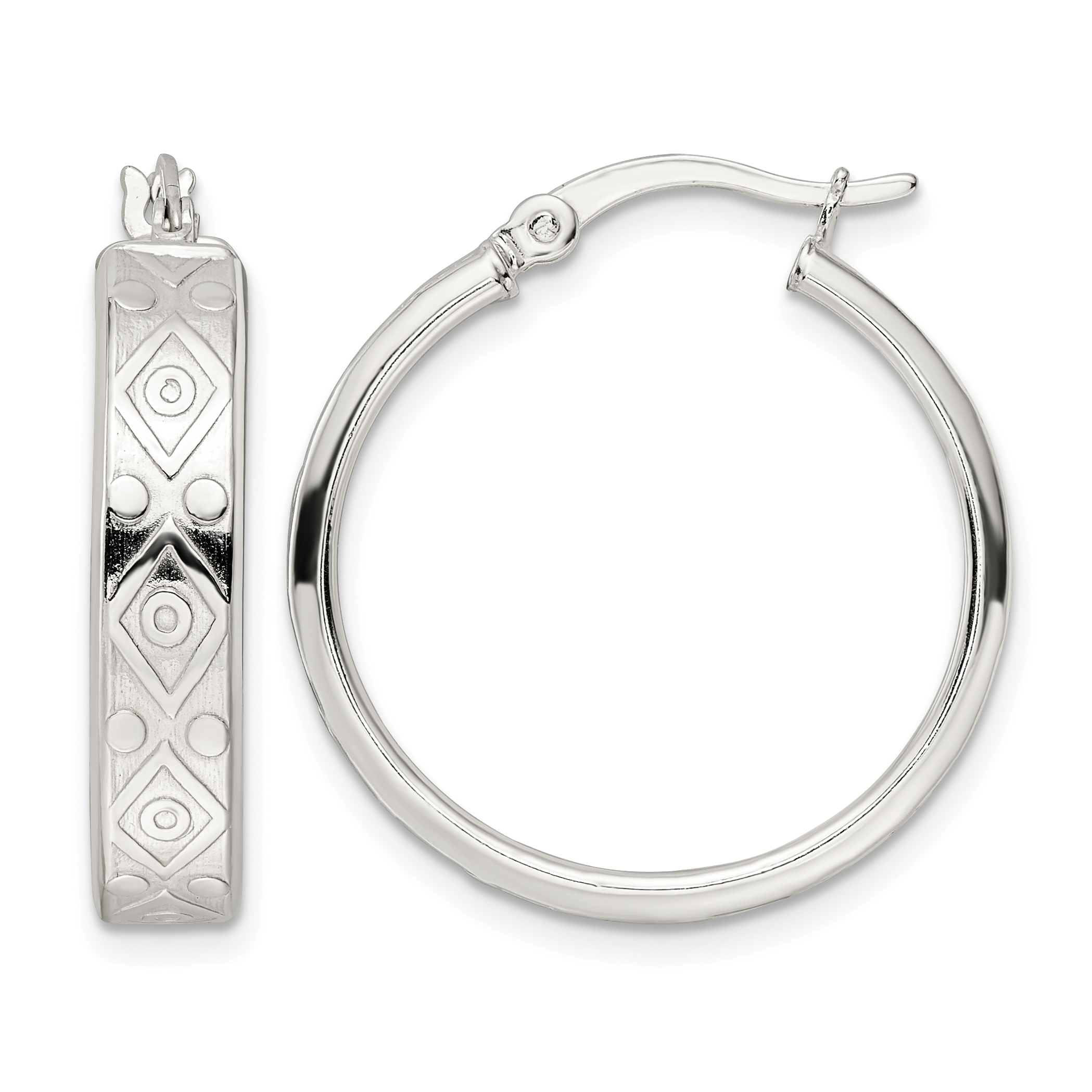 Sterling Silver Polished Geometric Design 5.25mm Round Hoop Earrings (QE15919)