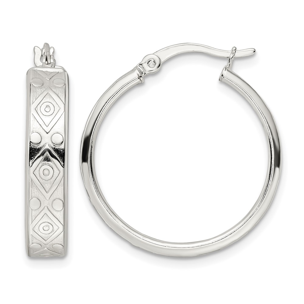 Sterling Silver Polished Geometric Design 5.25mm Round Hoop Earrings (QE15919)
