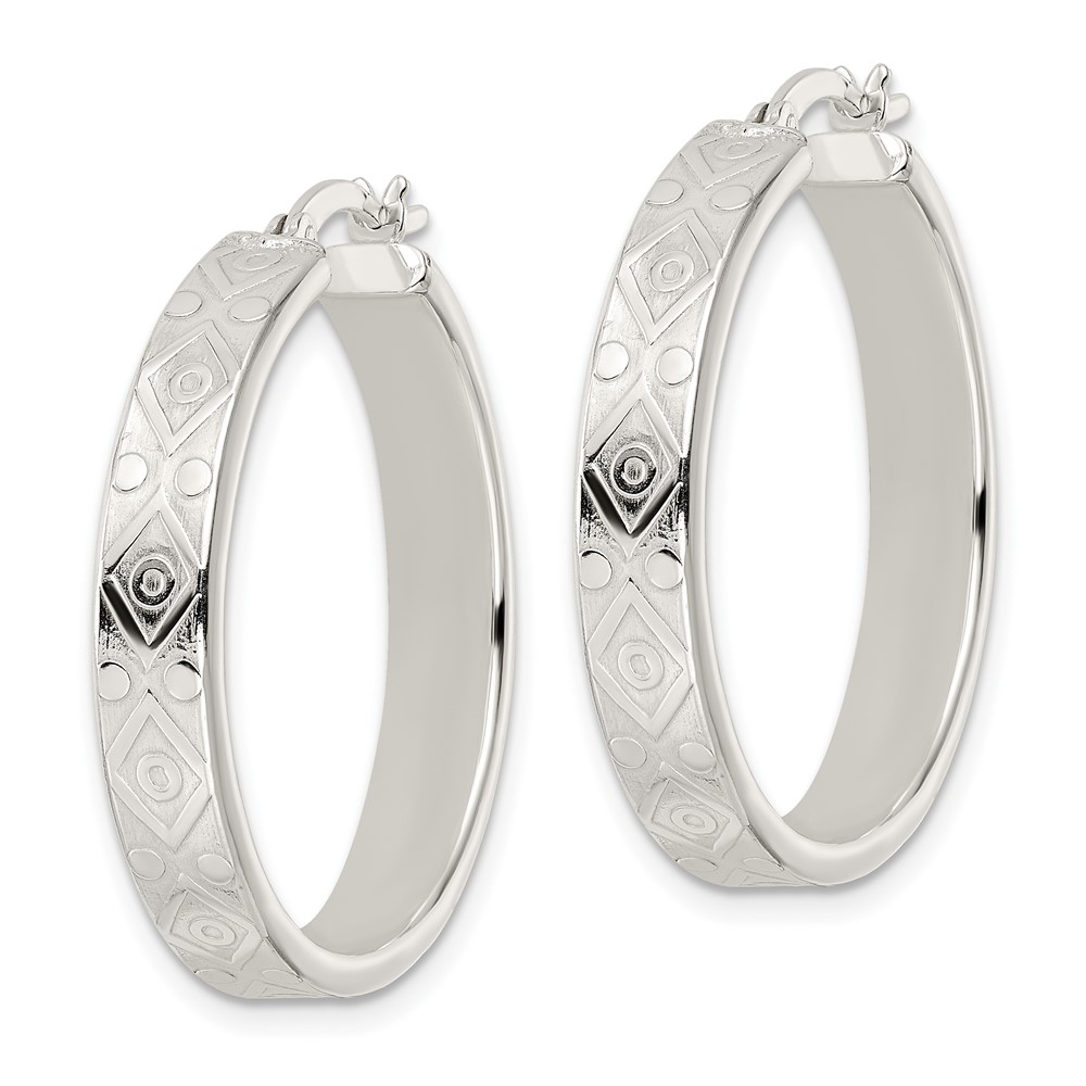 Sterling Silver Polished Geometric Design 5.25mm Round Hoop Earrings (QE15920)