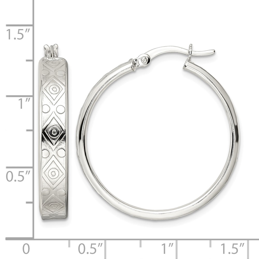 Sterling Silver Polished Geometric Design 5.25mm Round Hoop Earrings (QE15920)