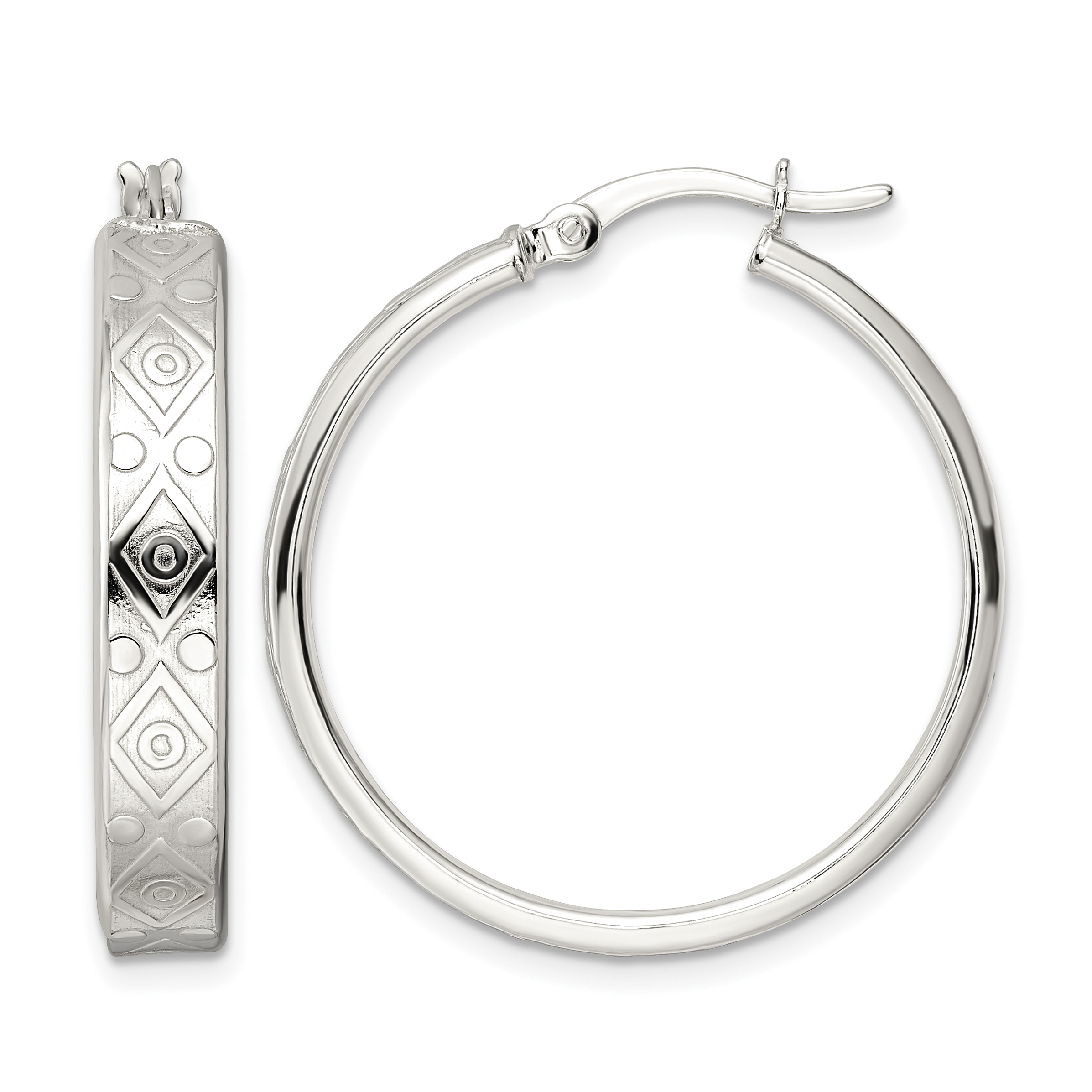 Sterling Silver Polished Geometric Design 5.25mm Round Hoop Earrings (QE15920)