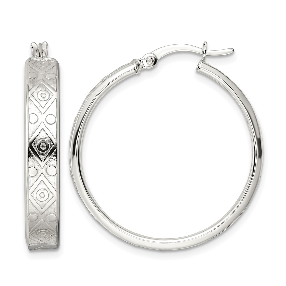 Sterling Silver Polished Geometric Design 5.25mm Round Hoop Earrings (QE15920)