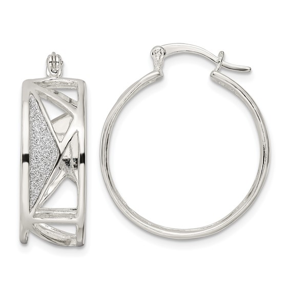 Sterling Silver Polished Fabric Glitter Shapes Hoop Earrings