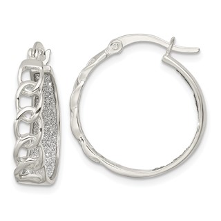 Sterling Silver Polished Fabric Glitter Hoop & Links Round Hoop Earrings