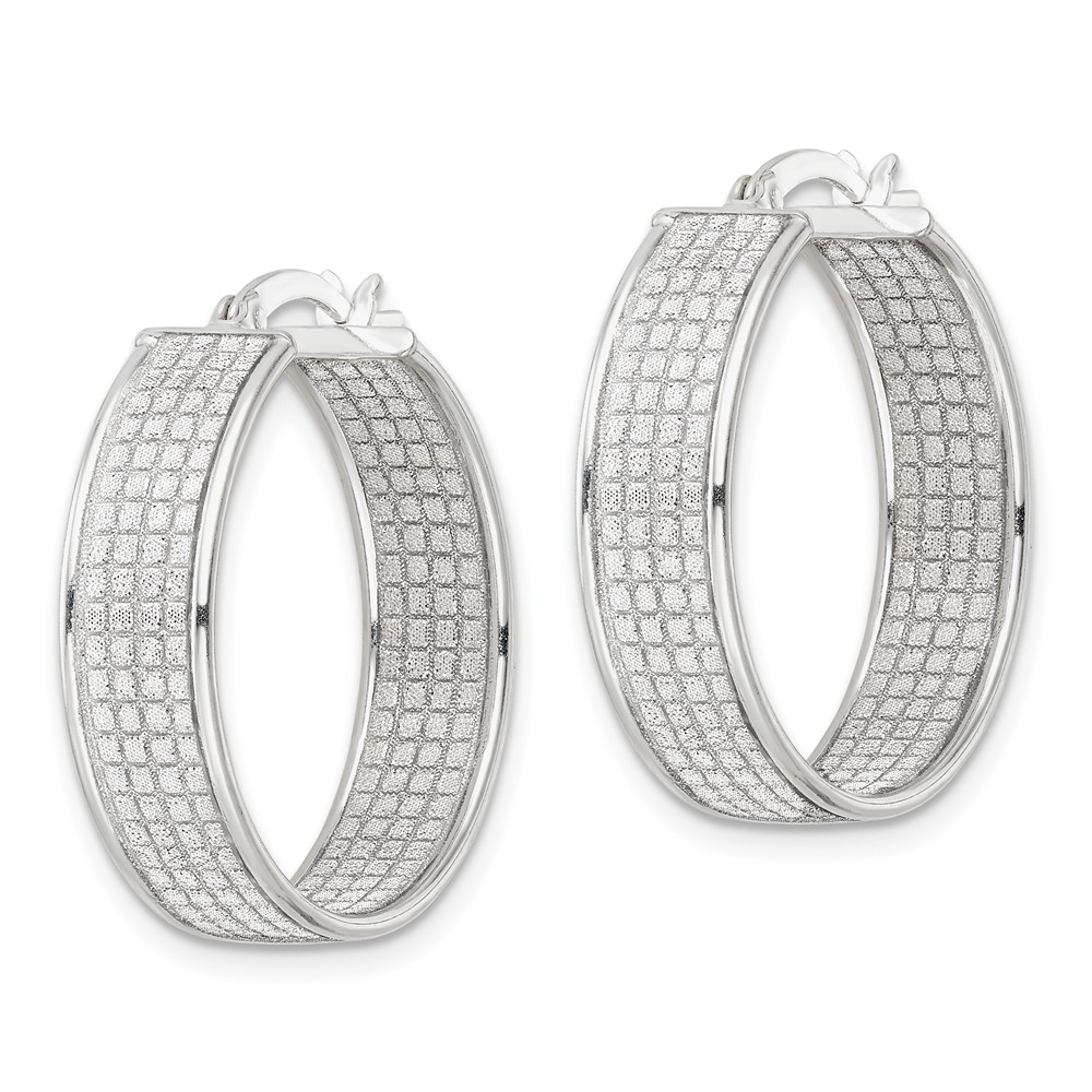 Sterling Silver Polished Fabric Glitter 6.85mm Round Hoop Earrings (QE15926)