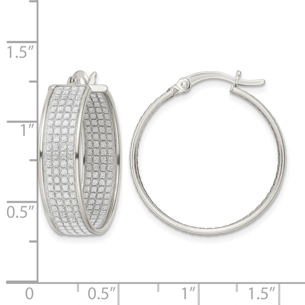 Sterling Silver Polished Fabric Glitter 6.85mm Round Hoop Earrings (QE15926)