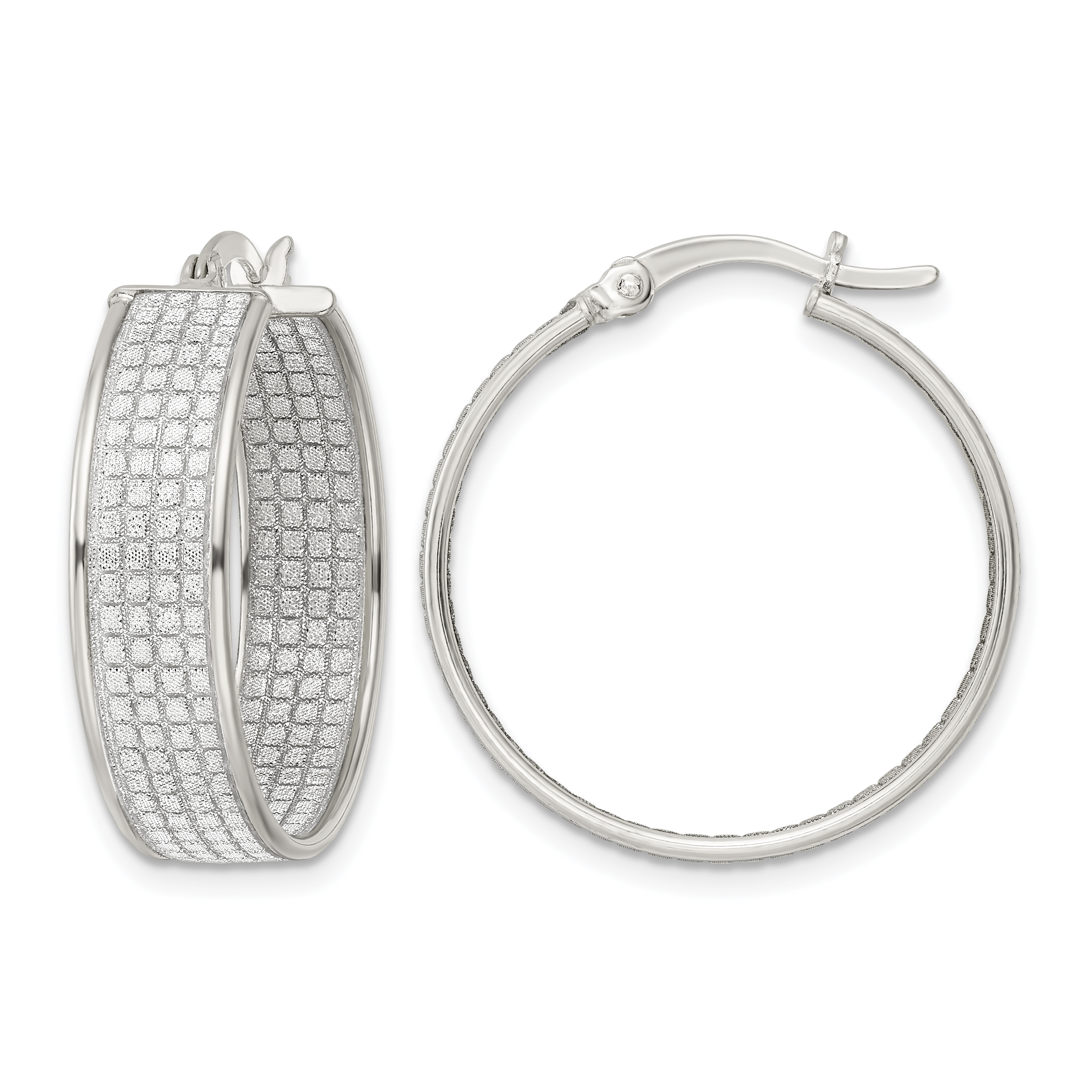 Sterling Silver Polished Fabric Glitter 6.85mm Round Hoop Earrings (QE15926)