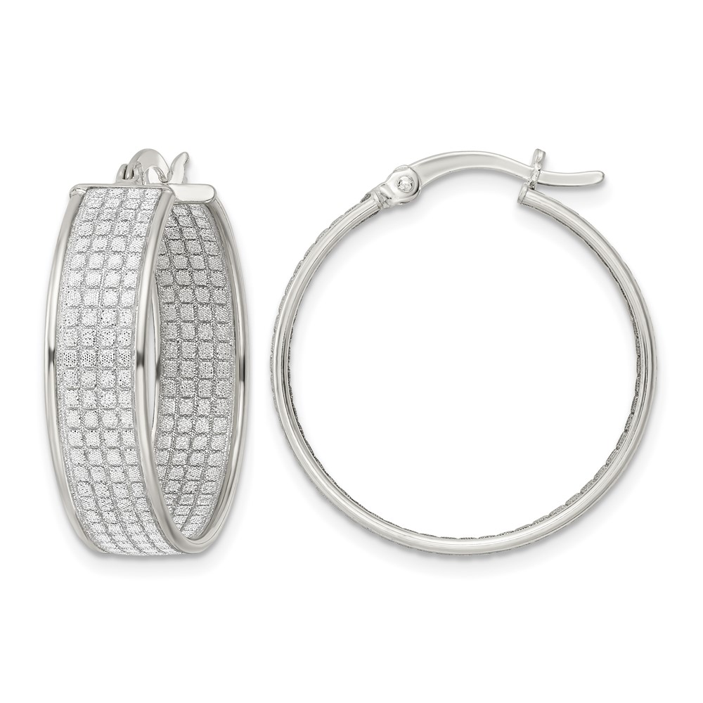 Sterling Silver Polished Fabric Glitter 6.85mm Round Hoop Earrings (QE15926)