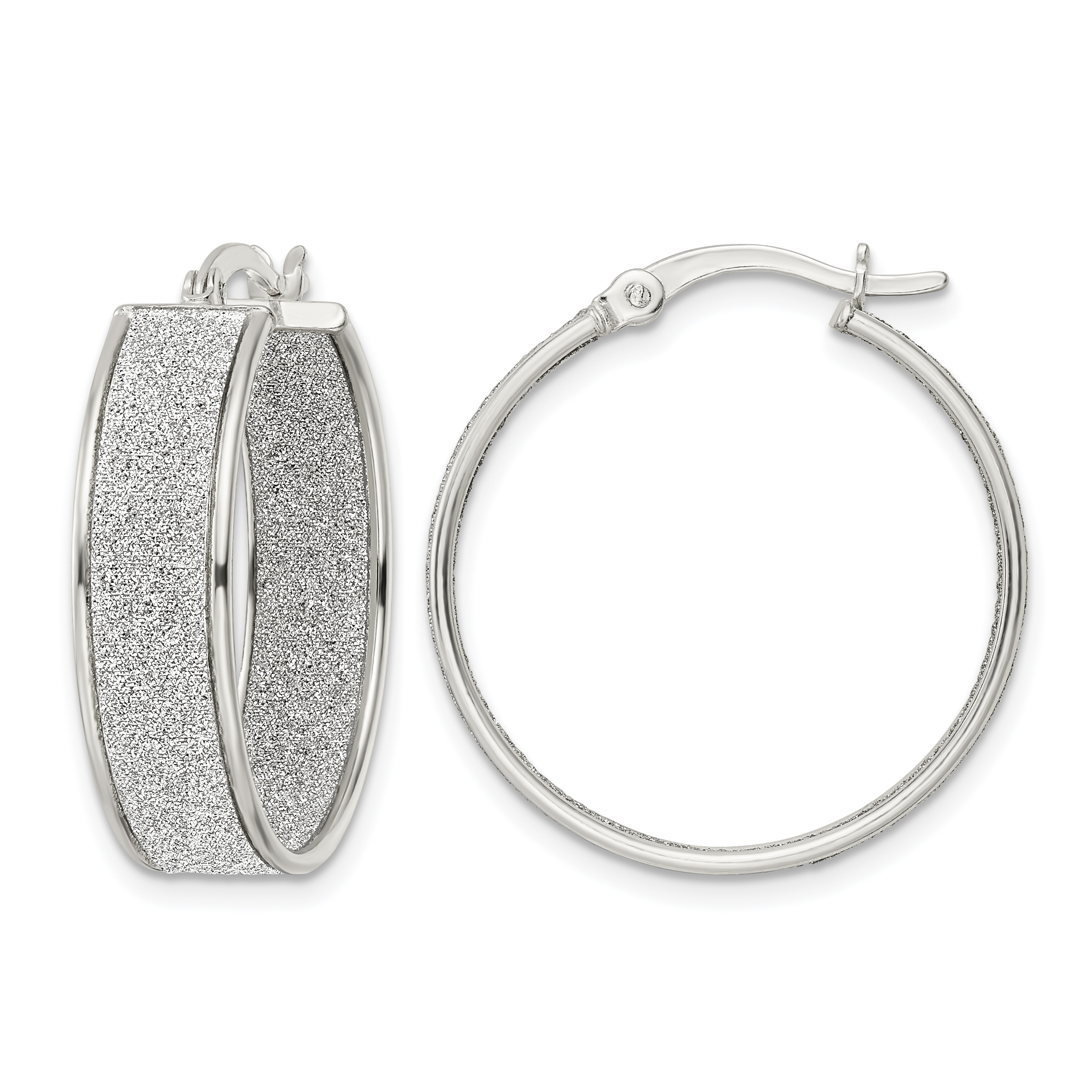 Sterling Silver Polished Fabric Glitter 6.85mm Round Hoop Earrings (QE15928)