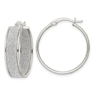 Sterling Silver Polished Fabric Glitter 6.85mm Round Hoop Earrings
