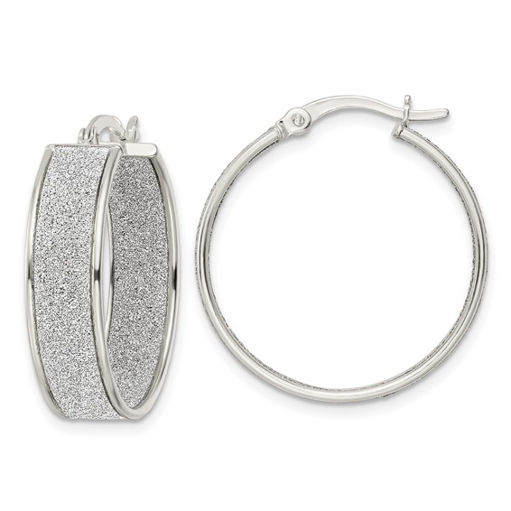Sterling Silver Polished Fabric Glitter 6.85mm Round Hoop Earrings