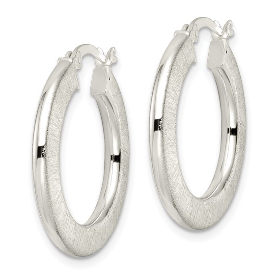 Sterling Silver Flat Brushed 2.5mm Round Hoop Earrings