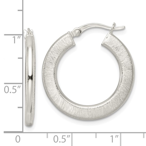 Sterling Silver Flat Brushed 2.5mm Round Hoop Earrings