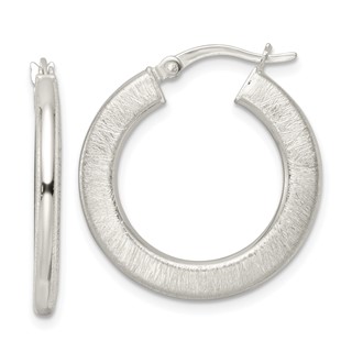 Sterling Silver Flat Brushed 2.5mm Round Hoop Earrings