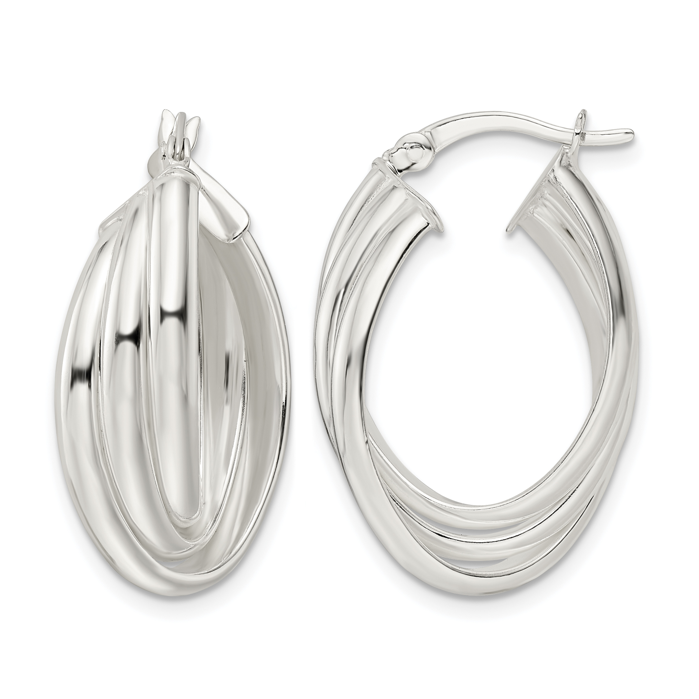 Sterling Silver Polished Triple Twisted Oval Hoop Earrings (QE15933)