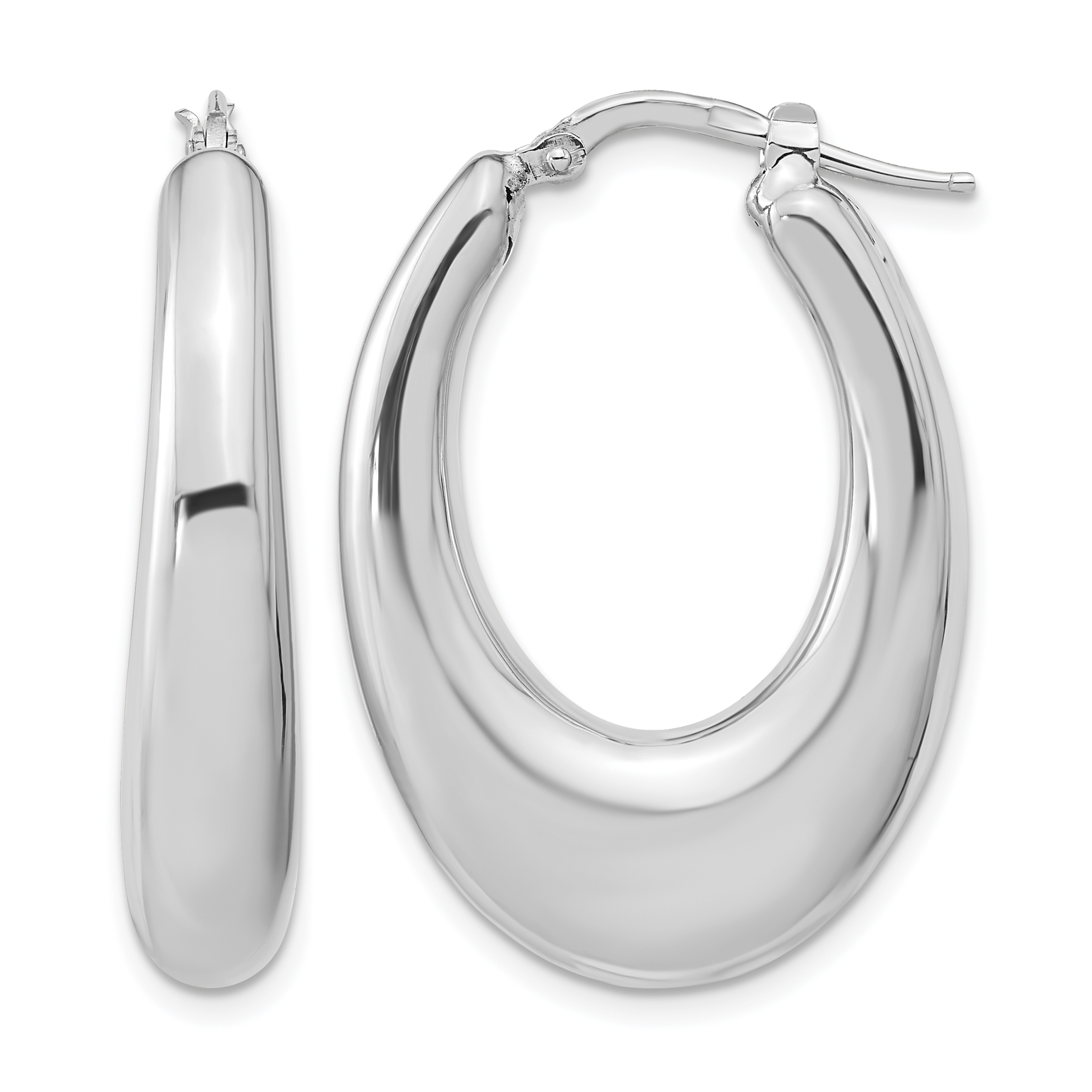 Sterling Silve Rhodium-plated Polished Hollow Oval Hoop Earrings (QE15935)