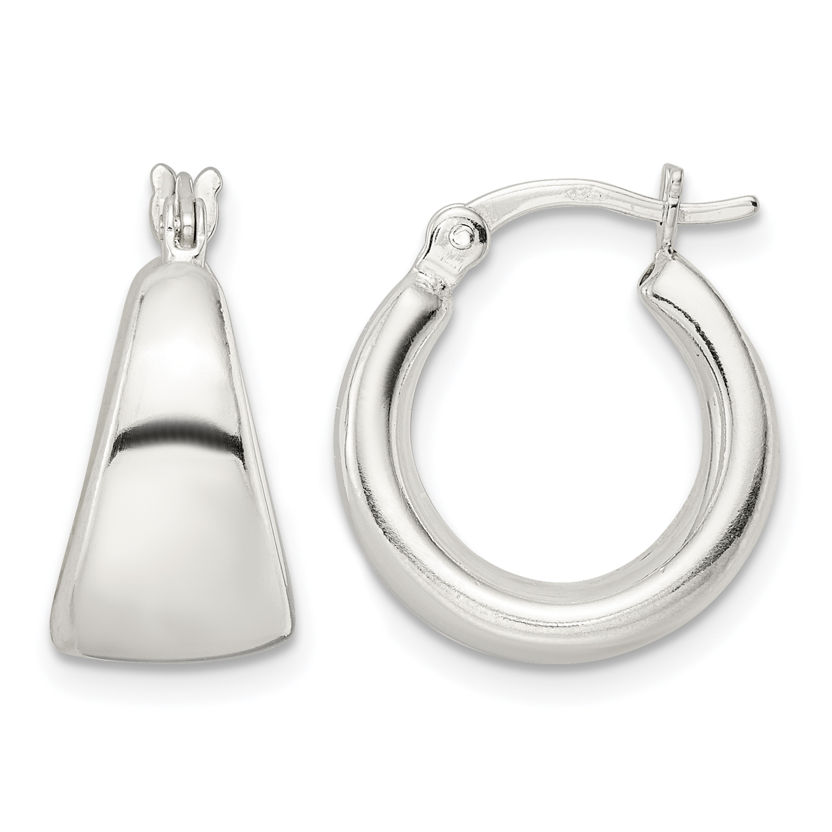 Sterling Silver Polished & Tapered Round Hoop Earrings (QE15937)